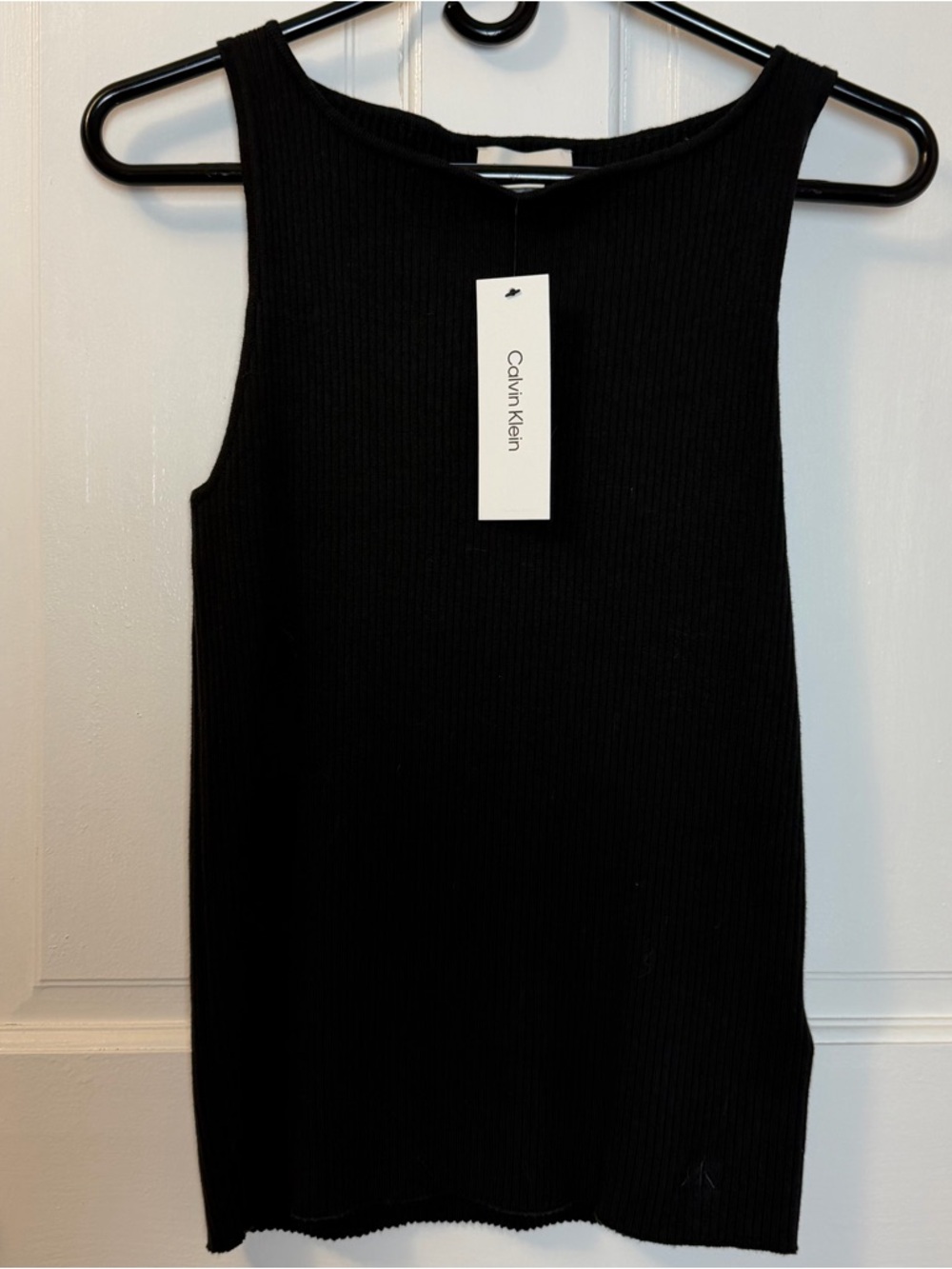 NWT Calvin Klein Jeans Black Ribbed Sleeveless Square Neck Tank, Size Medium